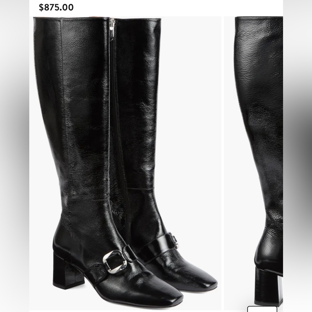 LK Bennett Black Leather Gigi Oloid Block Heel Knee High Boot Size 40 - Picture 2 of 4